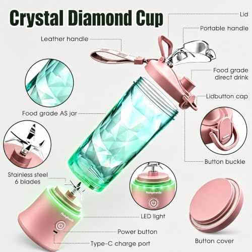 Portable Blender for Smoothies, 600ML Capacity, Rechargeable Personal Blender with Leak Proof Lid and Safety Lock, USB Charging, pink (pink) - Image 3