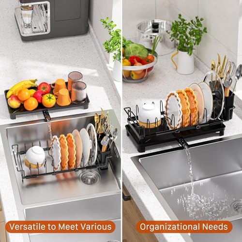 Small Dish Drying Rack - Expandable Dish Drying Rack with Drying Tray