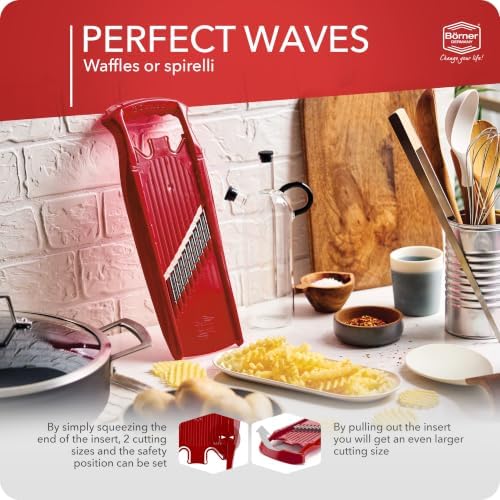 Börner by Reston Lloyd Wave-Waffle Power Line • Crinkle Cut/Spirelli Vegetable Slicer • Slicer for Wave Waffle Cut Style • Multiple Thickness Options • Made in Germany, Red - Image 4