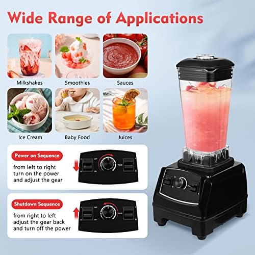 2L 2200W Professional Countertop Blender Heavy Duty Household Grade Blender Mixer with Food Grade ABS Stirring Rod for Milkshakes and Ice Cream (black)