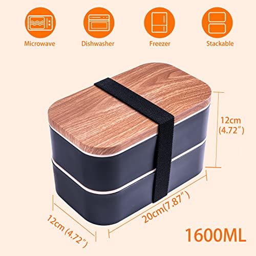Bento Box Adult Lunch Box with Leakproof 54OZ Black