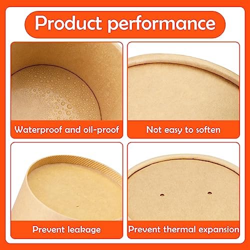 Wuadua 8 oz Disposable Kraft Paper Soup Containers with Lids- 75 Pack - Image 3
