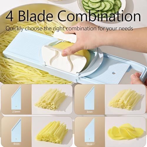 LongJiang S2 Mandoline Slicer Set, Adjustable Thickness, 0.09-0.15 inches (2.5-4 mm), Safety Hand Guard, Adjustable Slicing Shredding, for Cabbage, Potato, Tomato, Carrot, Vegetables and Fruits - Image 4