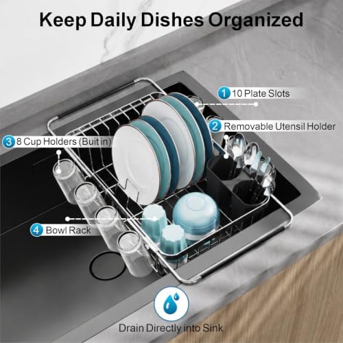 Dish Drying Rack in Sink - Stainless Steel Over Sink Dish Drainer