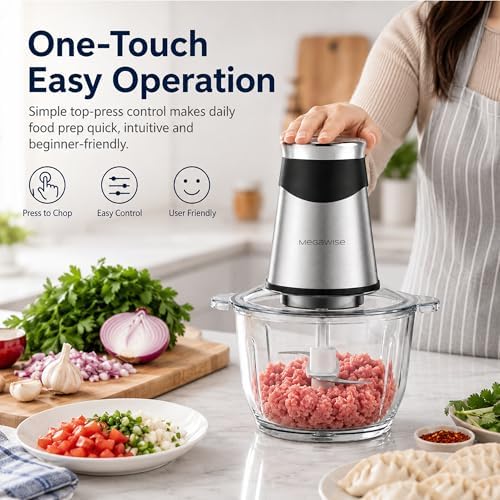 800W Electric Food Chopper, 2.2L Glass & 1.2L Stainless Bowls