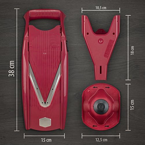 Swissmar Börner VPower V-Slicer Mandoline – Professional Kitchen Tool with Adjustable Thickness – Precision Food Slicer for Vegetables, Julienne & Shredding – Includes Safety Holder & Inserts - Red - Image 3