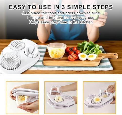 3-in-1 Stainless Steel Egg Slicer, Heavy Duty Multi-Function Kitchen Slicing Tool, Easy and Even Slicing for Hard Boiled Eggs, Fruits and Vegetables (White) - Image 4