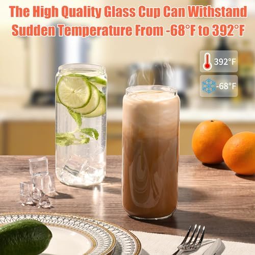 12PCS 20oz Glass Cups with Lids and Straws, 2 Cleaning Brushe