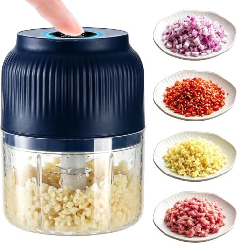 Electric Garlic Chopper, 2026 New Mini Food Processor & Food Chopper for Kitchen, Portable Cordless Garlic Mincer with 4 Stainless Steel Blades, Small Vegetable Chopper for Onion Salad (Blue, 300ML) by Unknown