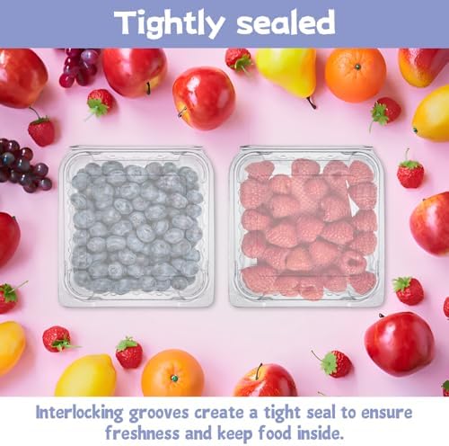 100PCS Berry Containers with Lids, Clear Plastic Vented Berry Containers for Blueberries, Raspberries, Blackberries, Tomatoes or Herbs