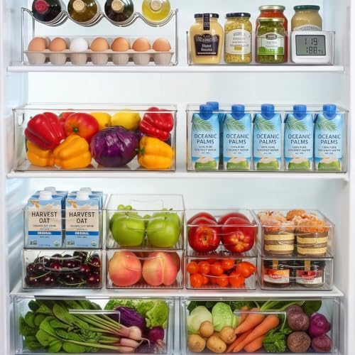 8 Pack Freezer Organizer Bins,Stackable,Clear Bins for Fridge,Pantry