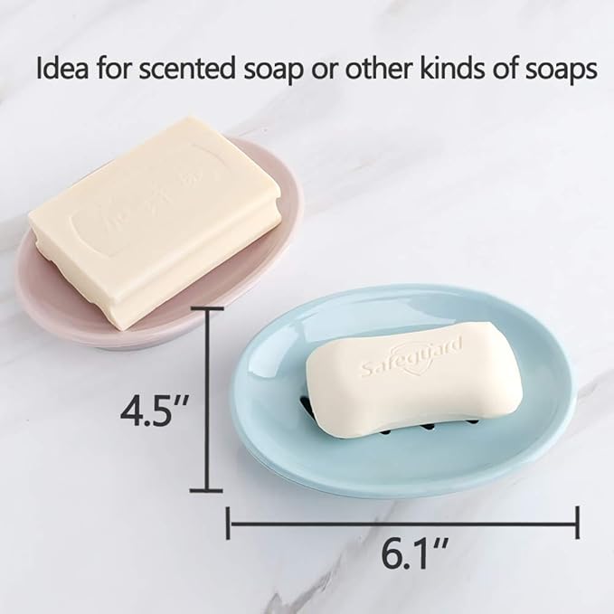 WYOK 2-Pack Soap Dish with Drain Plastic Sponge Holder Easy Cleaning Soap Saver Tray Caddy Keep Dry Stop Mushy for Shower Bathroom Kitchen(Pink)