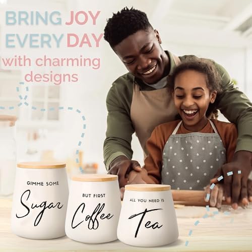 Modern Coffee Tea Sugar Container Set, 3 Ceramic Storage Jars, Off-White
