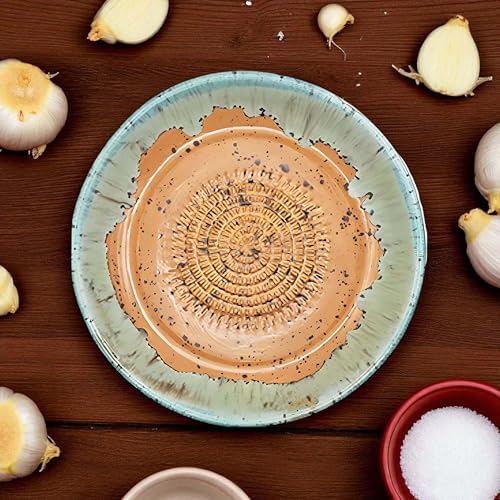 Ceramic Grater Bowl, Garlice Grater Plate, Handmade Ginger Grater, Mincer Bowl for Cheese &Vegetables, Ceramic Decorative Mincer, Hand Dish for Garlic (Caramel)