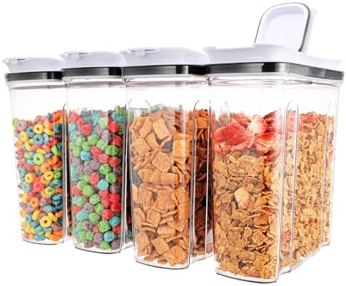 Cereal Containers Storage Set, Airtight Food Storage Container with Lid 4L/135.2oz,4PCS BPA-FREE Plastic Pantry Organization Canisters for Rice Cereal Flour Sugar Dry Food in Kitchen