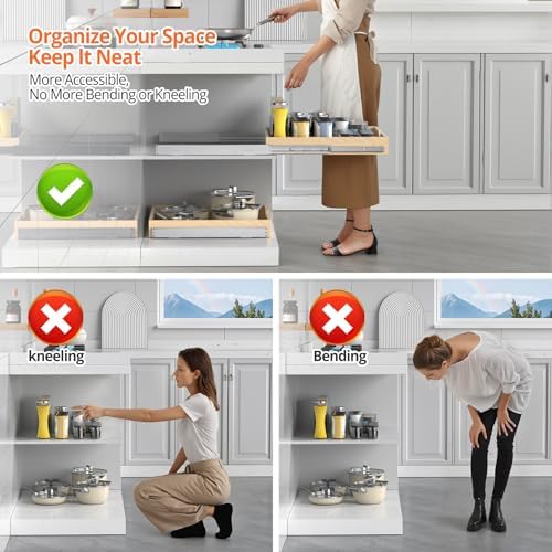Wooden Pull Out Cabinet Organizer, 21'' Deep Slide Out Drawer