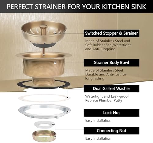 Champagne Bronze Kitchen Sink Drain,Fit 3.5 inch Standard Sink