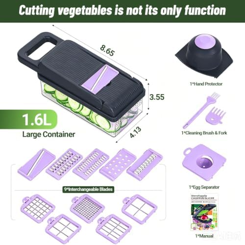 15-in-1 Vegetable Chopper 10 Blades, Veggie Cutter with Handle, Black/Purple - Image 2