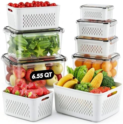 Fruit Storage Containers for Fridge, 6 Pack Plastic Food Storage Container