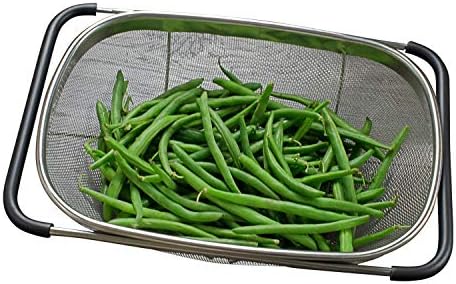 Over the Sink Colander with Expandable Rubber Grip Handles - Fine Mesh Oval Strainer in Stainless Steel -Drain, Rinse Fruits and Vegetables