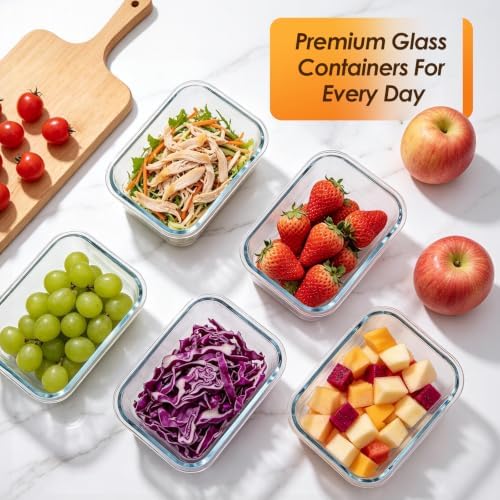 5 Pack 36oz Glass Storage Containers with Lids, Grey
