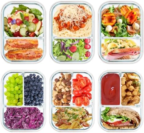 2 & 3 Compartments Glass Meal Prep Containers, Leak-Proof, Grey