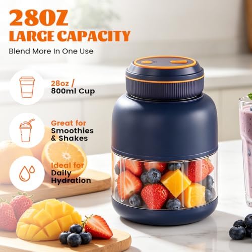 800ml Portable Wireless Juicer Cup with Double Lid, Electric Juicer Cup, Usb Rechargeable, Household Appliances Juicers Blender for Shakes Ice Crushing Fruits & Vegetables, for Travel Gym Offices - Image 2