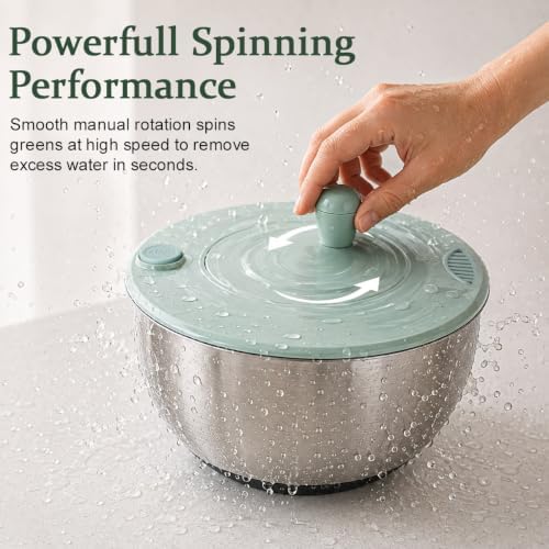 Stainless Steel Salad Spinner & Mandoline Slicer, 6 Blades, Mixing Bowl