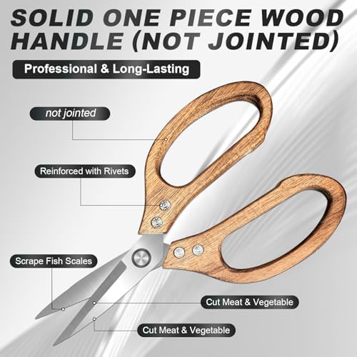 ShapFoud All Purpose Shear, kitchen scissors for food,Pecan Wood Handles 8.45 x 4.06 x 0.5 inches