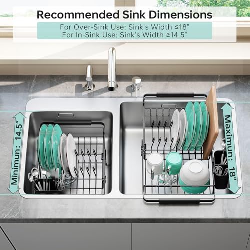 Expandable in-Sink or Over-Sink Dish Drying Rack, 14.5"-18", Black