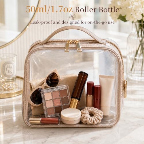 Roller Ball Applicator,Rose Quartz Roller Bottle,50ml Refillable Amber Glass Roll On Bottles with Natural Crystal Roller Balls,Leak-Proof Travel Perfume Bottle with Gold Caps (2Green) - Image 3