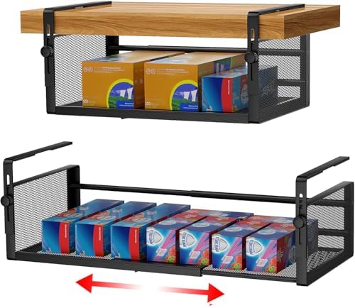 2Pack Expandable Under Shelf Storage Basket Organizer,Black