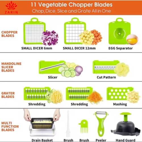 ZARIN 16‑in‑1 Vegetable Chopper & Slicer – Multi-Function Kitchen Gadget for Onions, Fruits & Vegetables – Mandoline Slicer with Interchangeable Blades for Easy Meal Prep - Image 3