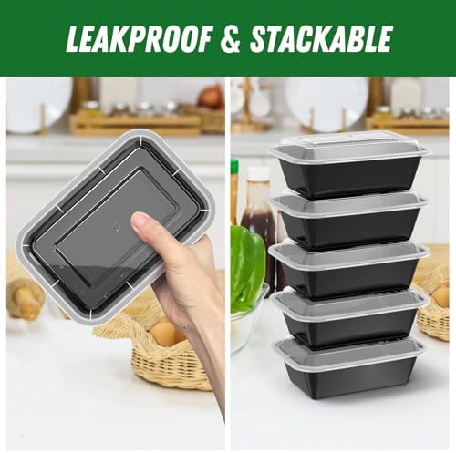 50 Pack (100-Piece) 24 oz Meal Prep Containers Reusable with Lids