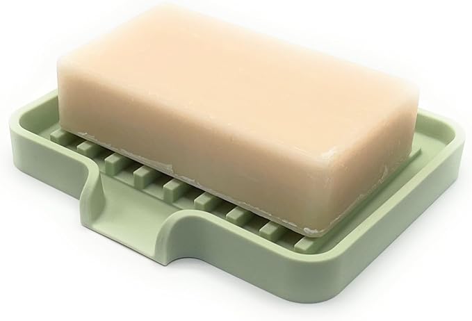 Silicone Soap Dish Tray and Sponge Holder with Drain Chute, Rectangular, Kitchen and Bathroom Sink Organizer (Pistachio, 5.2"x4" (Set of 2), 7.2 Ounces)