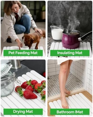 White Stone Drying Mat for Kitchen Counter, 24"×16", Dish Drying Mat