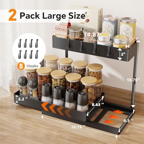 Under Sink Organizer 2 Pack, 2 Tier with Sliding Basket
