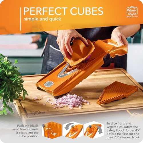 Börner Mandoline Slicer V5 (Professional Set) • Adjustable Vegetable Slicer (7-piece) • 10 Cutting Styles • Kitchen Slicer incl. Docking Station • Stainless Steel V-Blade • Color: Orange - Image 5
