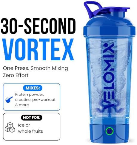 VELOMIX 24oz Electric Protein Shaker Bottle for Protein Mixes, Blue - Image 2