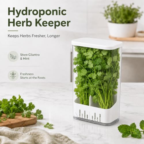 Herb Keeper Storage Container, Divided Removable Partition Herb Saver