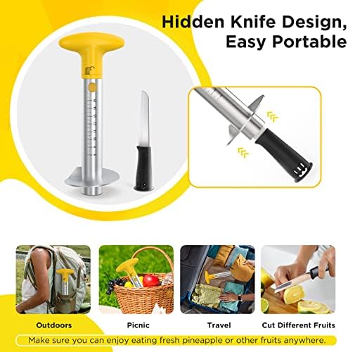 Pineapple Cutter with Knife, [Upgraded, Electric & Manual] Durable Pineapple Corer with Electric Drill Accessory, Stainless Steel Fruit Peeler Knife Pineapple Slicer Core Remover Kitchen Tool