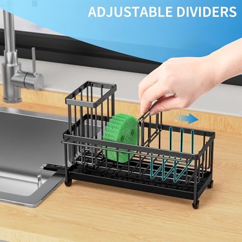 Sponge Holder for Kitchen Sink, Sink Organizer with Towel Rack