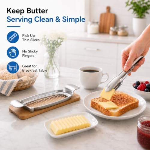 Butter Slicer Cutter with Serving Tongs, 304 Stainless Steel Butter and Cheese Cutter Wire Slicer Kitchen Gadget for Block Butter, Soft Cheese, Toast, Pancakes, Breakfast, Baking and Serving - Image 5