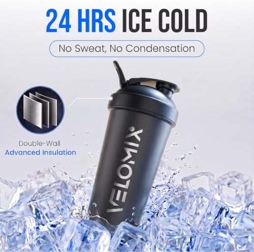 VELOMIX 24oz Stainless Steel Shaker Bottle with Wire Whisk, Black - Image 3