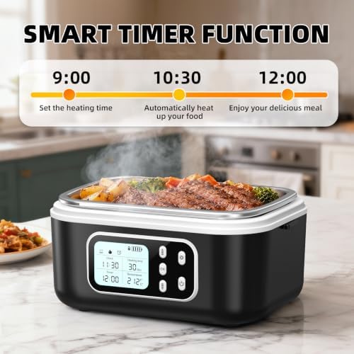 6.3 Cups Cordless Electric Lunch Box for Adults, 27000mAh 100W Rechargeable Battery Powered Automatic Scheduled Heated Lunchbox, Rapid Heating Portable Food Warmer BPA Free for Hot Meals Anywhere