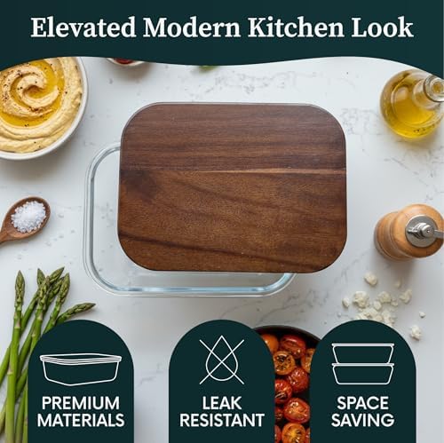 Glass Meal Prep Containers with Acacia Wood Lids, 5-Pack 21 oz / 2.5 Cup Small Glass Lunch Containers with Lids, Borosilicate Snack & Sauce Containers, BPA-Free Plastic-Free, Aesthetic