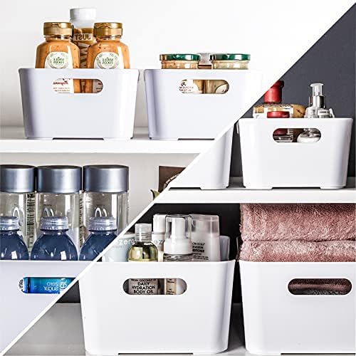 Plastic Storage Bins, Large - 2 Pack, White | THE SOHO COLLECTION | Pantry Organizers and Storage Containers Fridge Organizer Bins Kitchen Cabinet Organizer Medicine Cabinet Bin