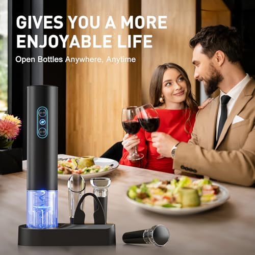 Electric Wine Opener, Rechargeable Cordless Wine Accessories, Stainless Steel Cordless Automatic Wine Bottle Corkscrew with Vacuum Stoppers, Foil Cutter for Home Party Wedding, Bars(Black)