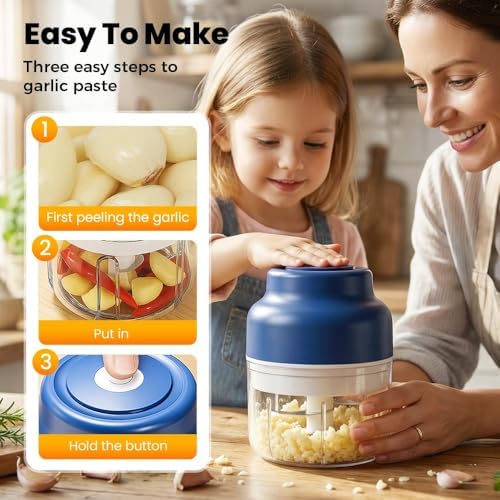 350ML Mini Electric Garlic Chopper, Upgrade Electric Mini Garlic Chopper Set Wireless Veggie Grinder Mini Portable Veggie Chopper USB Charging Wireless Food Processor (purple 320ml) - Image 5
