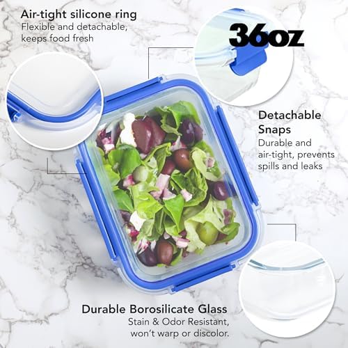 Glass Food Storage Containers with Lids, Meal Prep, Lunch, 5 Piece